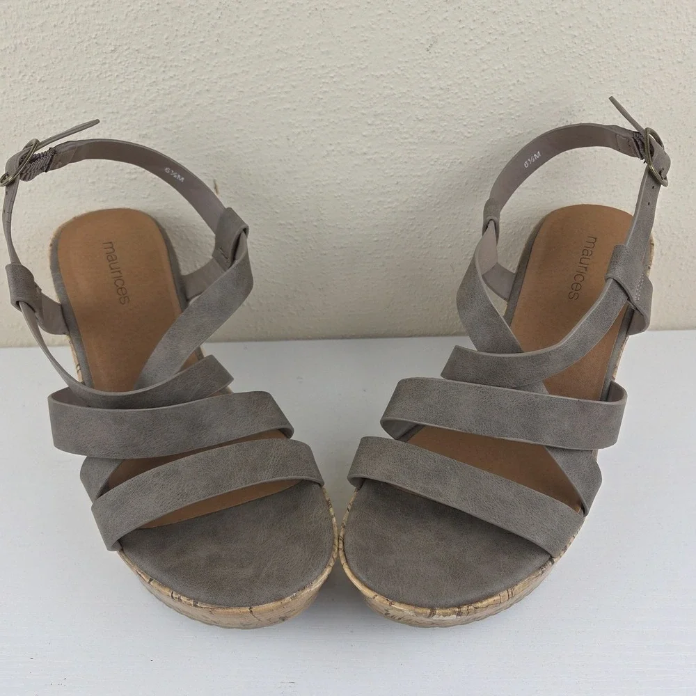 Maurices Hope Cork Strappy Wedge Gray High Heels Women's Size 6.5 M - Picture 3 of 15